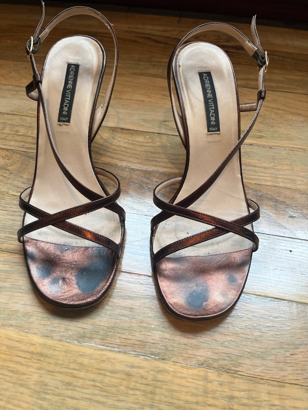 Size 9 Adrienne Vittadini Bronze Metallic Strappy Slingback Heels